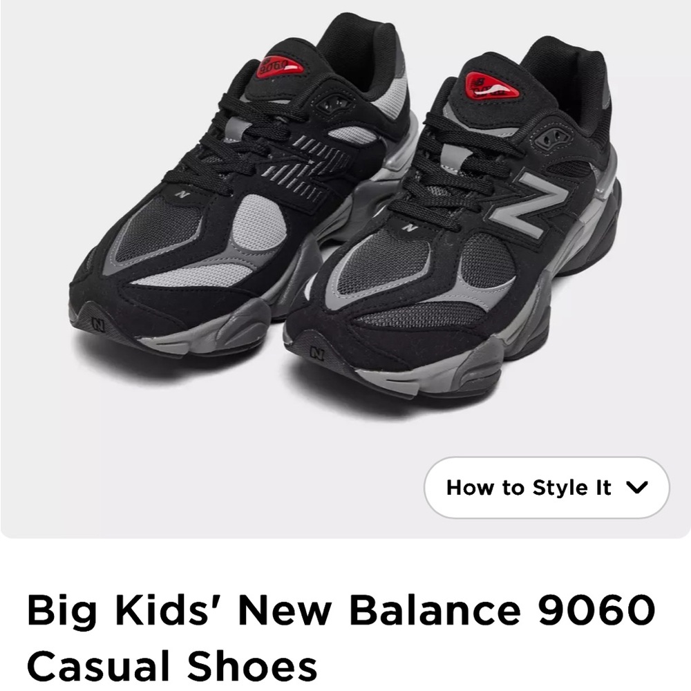 New Balance Kids Black & Gray Athletic Sneakers with Red Accents